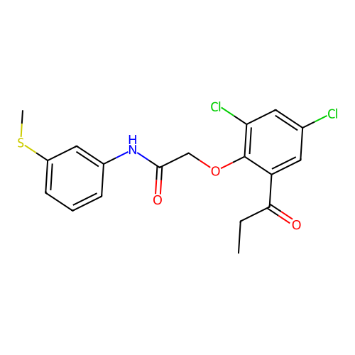 2-(4,6-dichloro-2-propanoylphenoxy)-N-(3-methylthiophenyl)acetamide structure