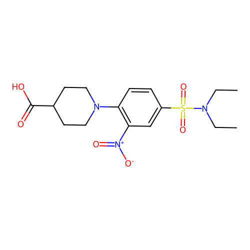 1-[4-(Diethylsulfamoyl)-2-nitrophenyl]piperidine-4-carboxylic acid structure