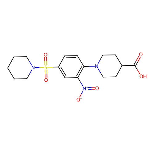1-[2-Nitro-4-(piperidine-1-sulfonyl)phenyl]piperidine-4-carboxylic acid structure