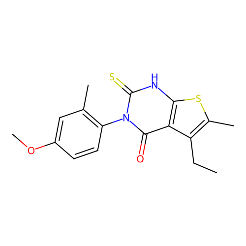 5-ethyl-3-(4-methoxy-2-methylphenyl)-6-methyl-2-sulfanyl-3H,4H-thieno[2,3-d]pyrimidin-4-one structure