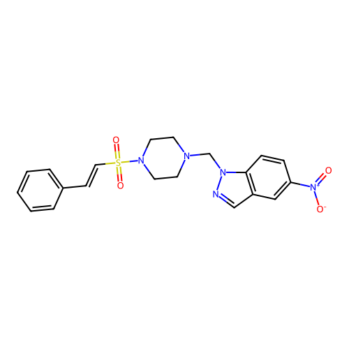 5-nitro-1-{[4-(2-phenylethenesulfonyl)piperazin-1-yl]methyl}-1H-indazole structure