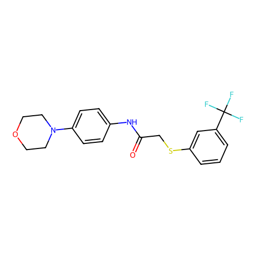 N-(4-morpholin-4-ylphenyl)-2-[3-(trifluoromethyl)phenyl]sulfanylacetamide structure