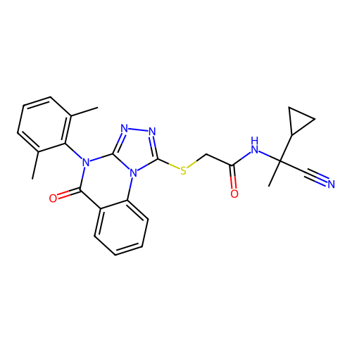 N-(1-cyano-1-cyclopropylethyl)-2-[[4-(2,6-dimethylphenyl)-5-oxo-[1,2,4]triazolo[4,3-a]quinazolin-1-yl]sulfanyl]acetamide structure