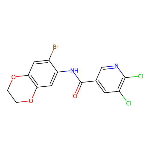 N-(6-bromo-2,3-dihydro-1,4-benzodioxin-7-yl)-5,6-dichloropyridine-3-carboxamide structure