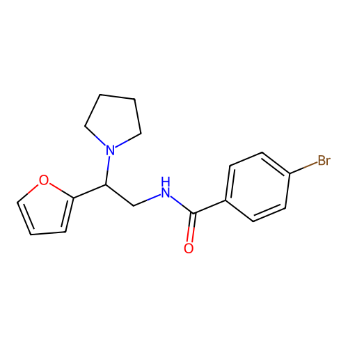 4-bromo-N-[2-(furan-2-yl)-2-(pyrrolidin-1-yl)ethyl]benzamide structure