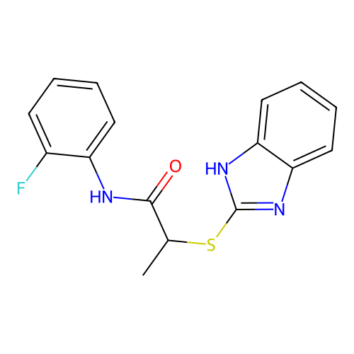 2-(1H-benzimidazol-2-ylsulfanyl)-N-(2-fluorophenyl)propanamide structure