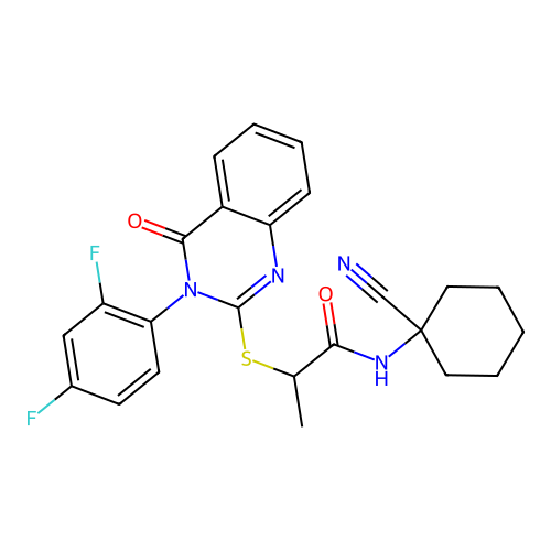 N-(1-cyanocyclohexyl)-2-[3-(2,4-difluorophenyl)-4-oxoquinazolin-2-yl]sulfanylpropanamide structure