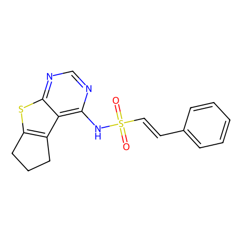 2-phenyl-N-{7-thia-9,11-diazatricyclo[6.4.0.0,2,6]dodeca-1(12),2(6),8,10-tetraen-12-yl}ethene-1-sulfonamide structure