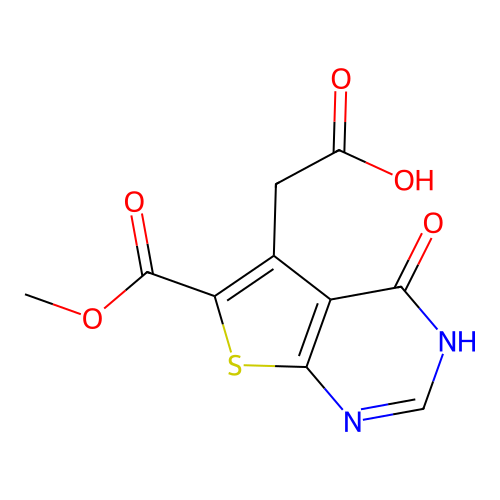 2-[6-(methoxycarbonyl)-4-oxo-3H,4H-thieno[2,3-d]pyrimidin-5-yl]acetic acid structure