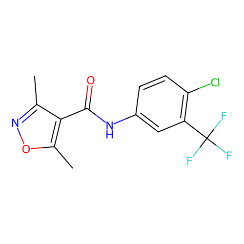 N-[4-chloro-3-(trifluoromethyl)phenyl]-3,5-dimethyl-1,2-oxazole-4-carboxamide structure