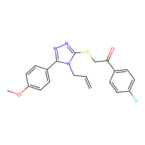 2-((4-allyl-5-(4-methoxyphenyl)-4H-1,2,4-triazol-3-yl)thio)-1-(4-fluorophenyl)ethanone structure