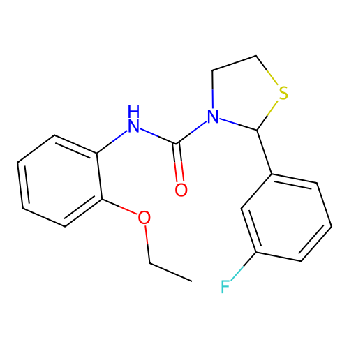 N-(2-ethoxyphenyl)-2-(3-fluorophenyl)-1,3-thiazolidine-3-carboxamide structure