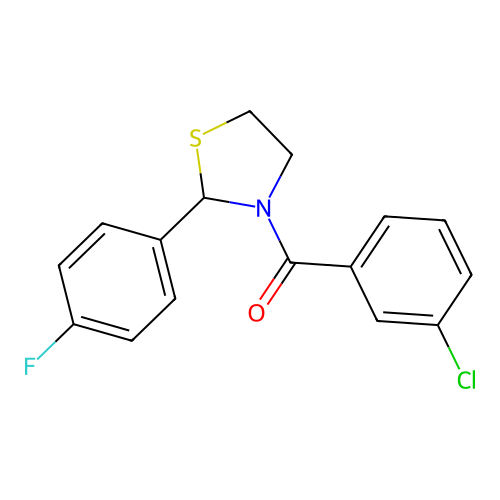 (3-Chlorophenyl)(2-(4-fluorophenyl)thiazolidin-3-yl)methanone structure