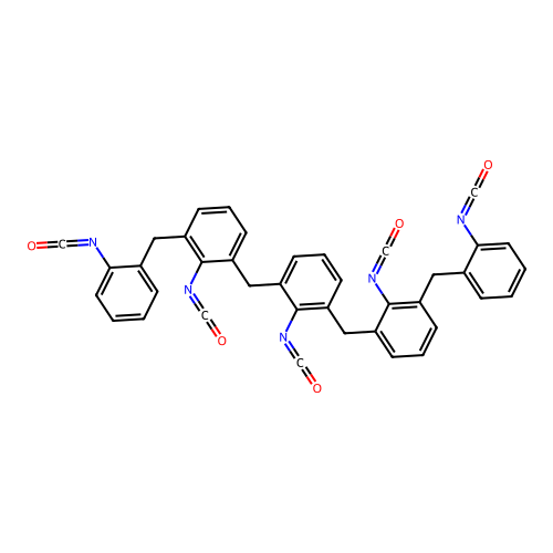 2,6-Bis(2-isocyanato-3-((2-isocyanatophenyl)methyl)benzyl)phenyl isocyanate structure