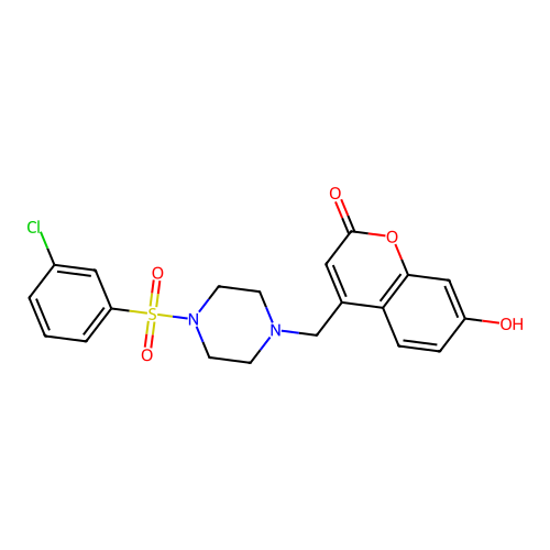 4-[[4-(3-Chlorophenyl)sulfonylpiperazin-1-yl]methyl]-7-hydroxychromen-2-one structure