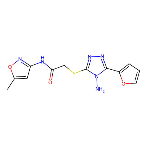 2-[[4-amino-5-(furan-2-yl)-1,2,4-triazol-3-yl]sulfanyl]-N-(5-methyl-1,2-oxazol-3-yl)acetamide structure