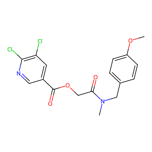 [2-[(4-methoxyphenyl)methyl-methylamino]-2-oxoethyl] 5,6-dichloropyridine-3-carboxylate structure