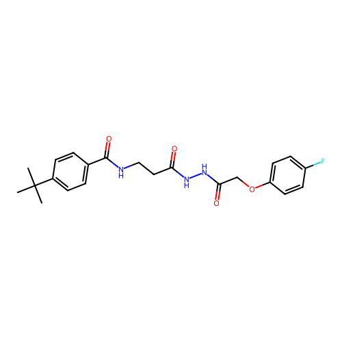 4-tert-butyl-N-[3-[2-[2-(4-fluorophenoxy)acetyl]hydrazinyl]-3-oxopropyl]benzamide structure
