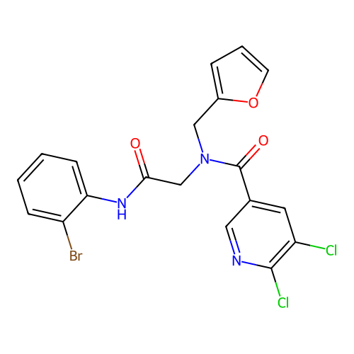 N-[(2-bromophenyl)carbamoylmethyl]-5,6-dichloro-N-(2-furylmethyl)pyridine-3-carboxamide structure