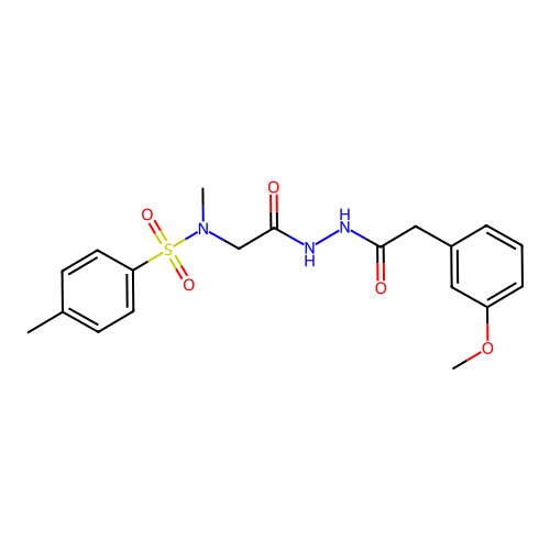 N-[2-[2-[2-(3-methoxyphenyl)acetyl]hydrazinyl]-2-oxoethyl]-N,4-dimethylbenzenesulfonamide structure