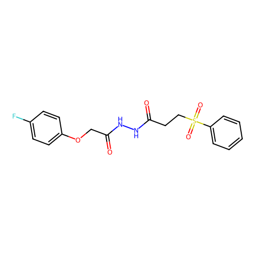 3-(benzenesulfonyl)-N'-[2-(4-fluorophenoxy)acetyl]propanehydrazide structure