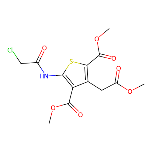 2,4-dimethyl 5-(2-chloroacetamido)-3-(2-methoxy-2-oxoethyl)thiophene-2,4-dicarboxylate structure