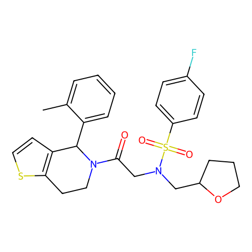 N-[2-[6,7-Dihydro-4-(2-methylphenyl)thieno[3,2-c]pyridin-5(4H)-yl]-2-oxoethyl]-4-fluoro-N-[(tetrahydro-2-furanyl)methyl]benzenesulfonamide structure