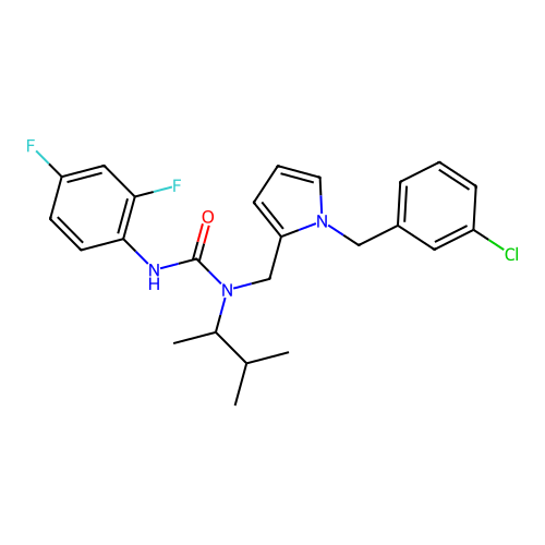 1-[[1-[(3-chlorophenyl)methyl]pyrrol-2-yl]methyl]-3-(2,4-difluorophenyl)-1-(3-methylbutan-2-yl)urea structure