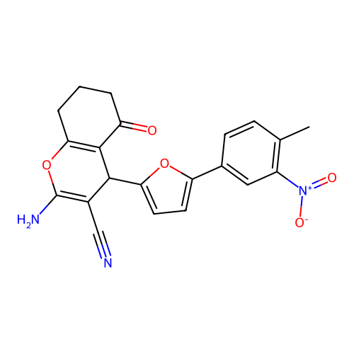 2-amino-4-(5-(4-methyl-3-nitrophenyl)furan-2-yl)-5-oxo-5,6,7,8-tetrahydro-4H-chromene-3-carbonitrile structure