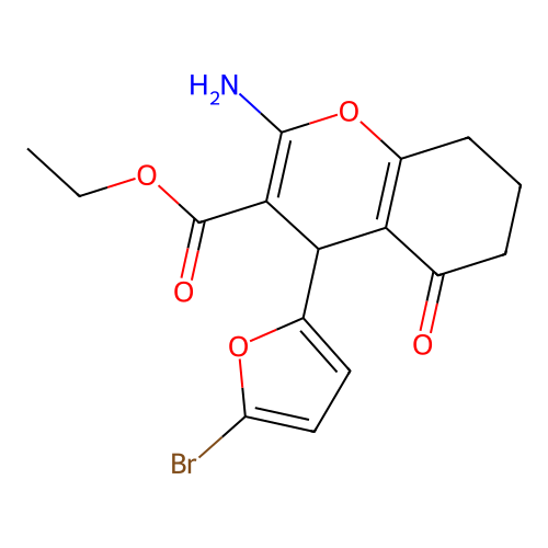 ethyl 2-amino-4-(5-bromofuran-2-yl)-5-oxo-4,6,7,8-tetrahydrochromene-3-carboxylate structure