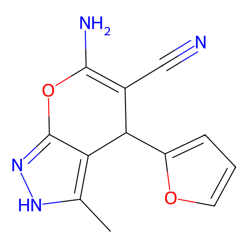 6-Amino-4-(furan-2-yl)-3-methyl-1,4-dihydropyrano[2,3-c]pyrazole-5-carbonitrile structure
