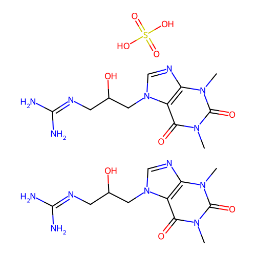theophylline, 7-(3-guanidino-2-hydroxypropyl)-, hemisulfate (salt) structure