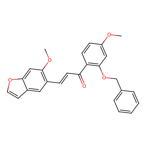 (E)-1-(2-(benzyloxy)-4-methoxyphenyl)-3-(6-methoxybenzofuran-5-yl)prop-2-en-1-one structure