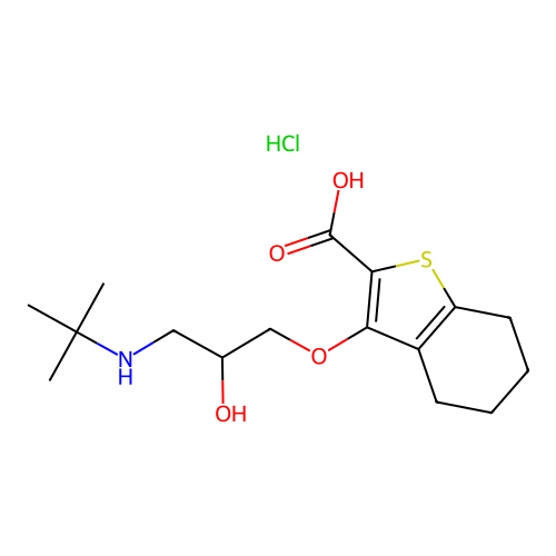 Benzo(b)thiophene-2-carboxylic acid, 4,5,6,7-tetrahydro-3-(3-((1,1-dimethylethyl)amino)-2-hydroxypropoxy)-, hydrochloride structure