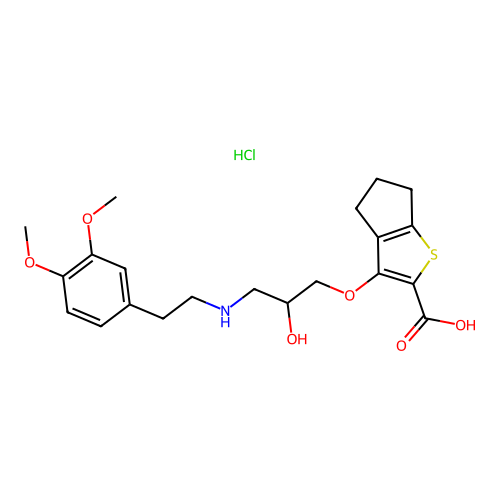 4H-Cyclopenta(b)thiophene-2-carboxylic acid, 5,6-dihydro-3-(3-((2-(3,4-dimethoxyphenyl)ethyl)amino)-2-hydroxypropoxy)-, hydrochloride structure