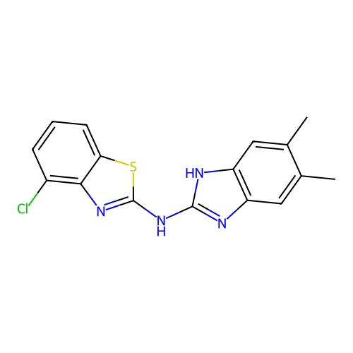 4-chloro-N-(5,6-dimethyl-1H-benzimidazol-2-yl)-1,3-benzothiazol-2-amine structure
