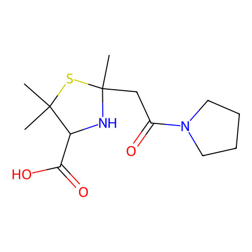 4-Carboxy-2,5,5-trimethylthiazolidine-2-acetopyrrolidide structure