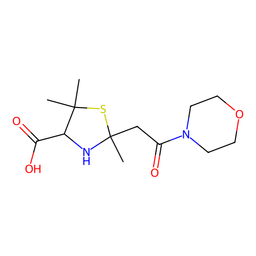 4-Thiazolidinecarboxylic acid, 2,5,5-trimethyl-2-(2-(4-morpholinyl)-2-oxoethyl)- structure