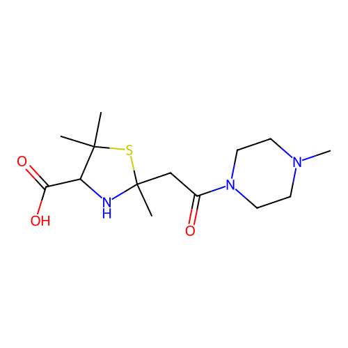 4-Carboxy-2,5,5-trimethylthiazolidine-2-aceto-N-methylpiperazide structure