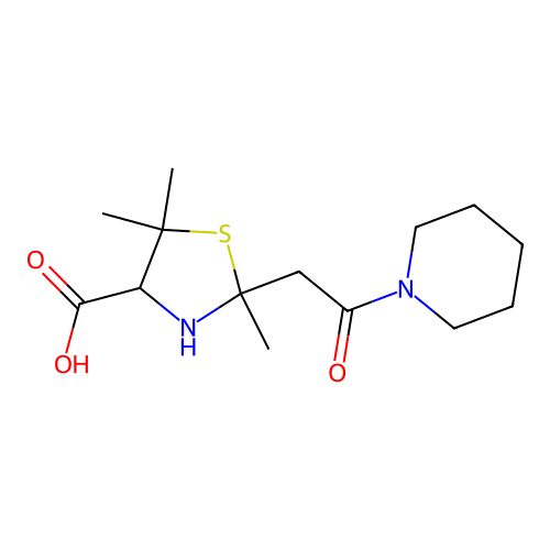 4-Thiazolidinecarboxylic acid, 2,5,5-trimethyl-2-(2-oxo-2-(1-piperidinyl)ethyl)- structure
