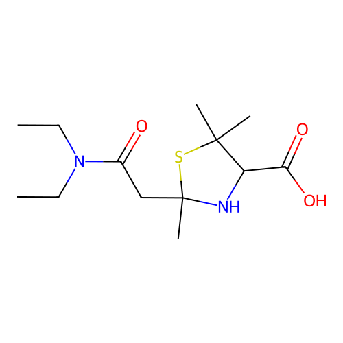 4-Thiazolidinecarboxylic acid, 2-(2-(diethylamino)-2-oxoethyl)-2,5,5-trimethyl- structure