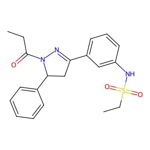N-[3-(5-phenyl-1-propanoyl-4,5-dihydro-1H-pyrazol-3-yl)phenyl]ethane-1-sulfonamide structure