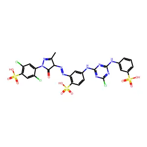 4-((4-Chloro-6-((3-sulphophenyl)amino)-1,3,5-triazin-2-yl)amino)-2-((1-(2,5-dichloro-4-sulphophenyl)-4,5-dihydro-3-methyl-5-oxo-1H-pyrazol-4-yl)azo)benzenesulphonic acid structure