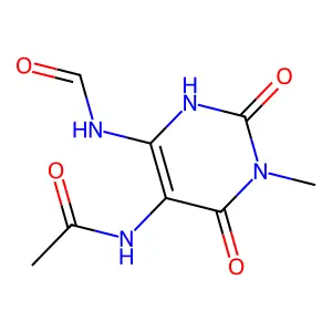 5-Acetylamino-6-formylamino-3-methyluracil structure
