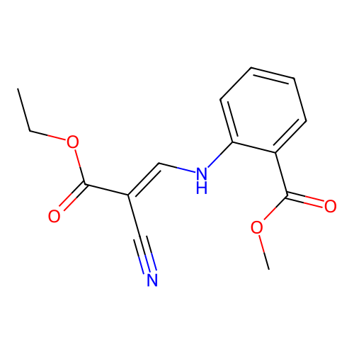 (E)-methyl 2-((2-cyano-3-ethoxy-3-oxoprop-1-en-1-yl)amino)benzoate structure