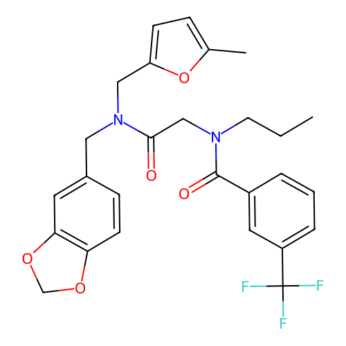 N-[2-[(1,3-Benzodioxol-5-ylmethyl)[(5-methyl-2-furanyl)methyl]amino]-2-oxoethyl]-N-propyl-3-(trifluoromethyl)benzamide structure