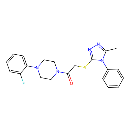 1-[4-(2-fluorophenyl)piperazin-1-yl]-2-[(5-methyl-4-phenyl-4H-1,2,4-triazol-3-yl)sulfanyl]ethanone structure