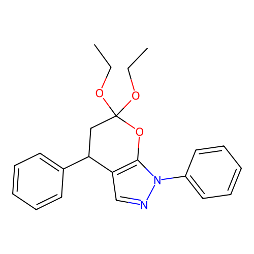 6,6-Diethoxy-1,4-diphenyl-4,5-dihydropyrano[2,3-c]pyrazole structure