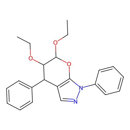 5,6-diethoxy-1,4-diphenyl-5,6-dihydro-4H-pyrano[2,3-c]pyrazole structure
