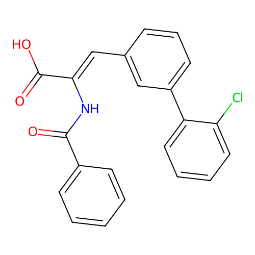(Z)-2-benzamido-3-[3-(2-chlorophenyl)phenyl]prop-2-enoic acid structure
